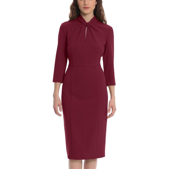 Donna Morgan Women's Stretch Crepe 3/4 Sleeve Twisted Neckline Sheath Dress - Picture 1 of 1